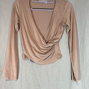 Chic Tan Long Sleeve Wrap Top